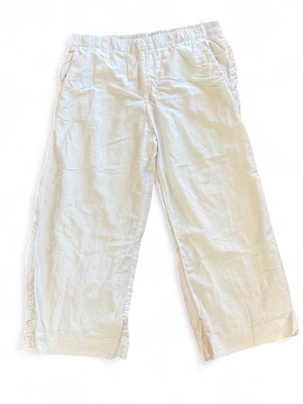 Roller Rabbit White Wide-Leg Cropped Pants Cotton Silk Blend Lined Size XL